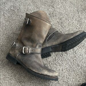 Frye Brown Leather Engineer Boots - Classic Buckle Style